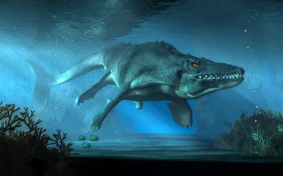 An,Mosasaurus,Swims,Towards,You,In,Shallow,Seas.,This,Creature