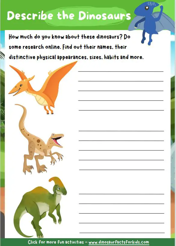 Describe the Dinosaur Worksheet