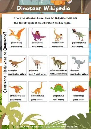 Dinosaur Classify worksheet 1