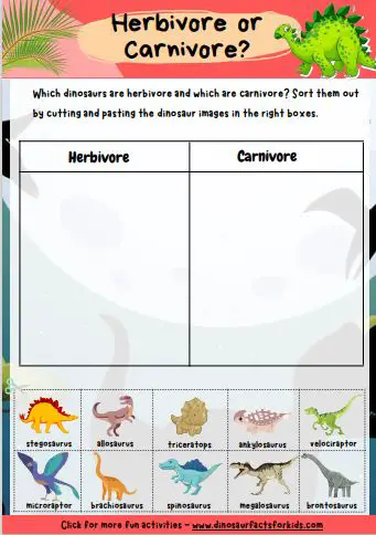 Dinosaur Herbivore carnivore worksheet