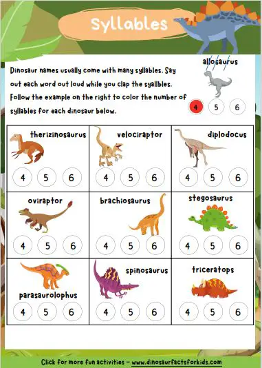 Dinosaur Syllables worksheet