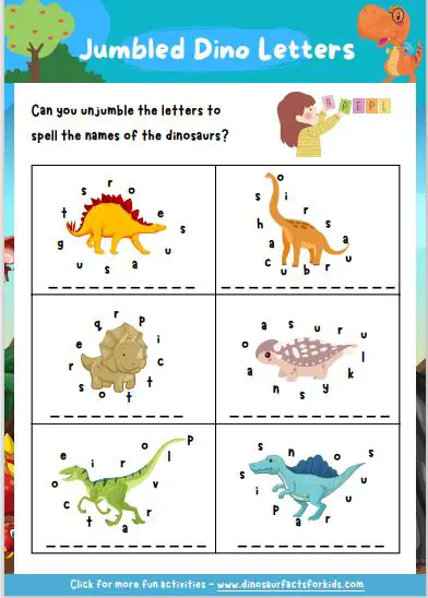 Dinosaur spelling worksheet