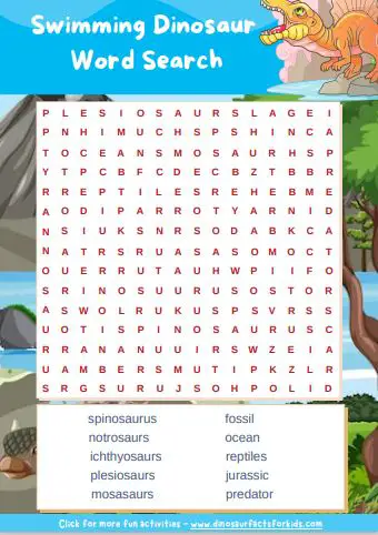 Swimming dinosaur Wordsearch