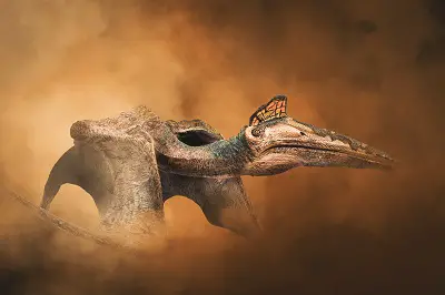 Quetzalcoatlus ,flying dinosaur on smoke background