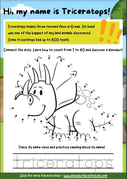 triceratops join the dots Worksheet